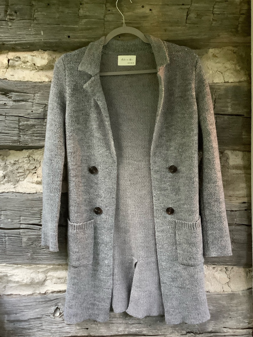 Active USA Double-Breasted Gray Knit Cardigan Coatigan